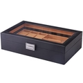Carbon fiber PU leather storage box for 6 watches and 3 glasses with a clear window - Carbon Fiber Texture / Black Outside Brown Inside Carbon Fiber