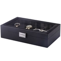 Carbon fiber PU leather storage box for 6 watches and 3 glasses with clear window - All Black Lining / Black Carbon Fiber