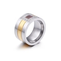 Bicolor Titan-Ring breit mit braunem rechteckigem Edelstein und Pavé-Diamanten - US 7 / Braun (KR47976-K)