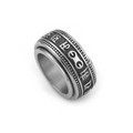 Anillo giratorio vintage de acero inoxidable con mantras grabados y bordes de cuentas - US 7 / Color Acero