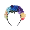 Macro shot of colorful silk artificial rose headband for festivals and wedding parties - Multicolor Blue and Deep Purple