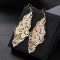 Elegant gold layered leaf tassel earrings with hollow design and crystal accents - H1614-1 Diamond Hollow Leaf