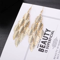 Bohemian gold metal multi-layered feather tassel drop earrings on fashion card - H4555 Feather Multi-layer