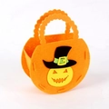 Halloween orange felt candy bag with pumpkin face and black wizard hat design - Pumpkin / Orange
