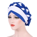 Detail of blue and white braided turban hat featuring a decorative twisted design - M (56-58cm) / Royal Blue + White