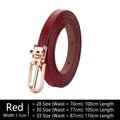 Cintura sottile in pelle rossa 1,1cm con fibbia a ferro di cavallo dorata per vestiti - 105cm / Rosso