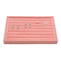 Elegant pink velvet jewelry tray for organizing rings and earrings on white background - Flat Bar Tray