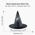 Black Halloween witch hat with spider web patterns and size dimensions 33x30cm - Black Witch Hat with Spider Web Pattern