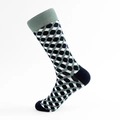 Deep blue and grey geometric cube pattern cotton crew sock with light green ribbed cuff - EU 41-46 / Pickle Green Black White Geometric