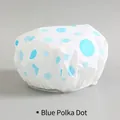 Bonnet de douche étanche pour femme avec pois bleus et bande élastique pour les cheveux - Bleu à Pois