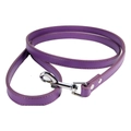 Durable purple PU leather pet leash with sturdy silver metal snap hook and rivets - Purple