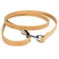 Classic tan PU leather pet leash with reinforced stitching and silver metal bolt snap - Khaki