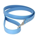 Blue PU leather pet leash with white stitching and metal hook on white background - No. 58 Blue