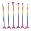 Detail of mermaid tail makeup brushes with gradient glitter handles and purple fiber tips - 6Pcs Frosted Purple Gradient