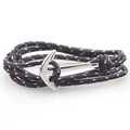 Bracelet fait main en corde noire avec fermoir ancre argentée au style marin moderne - Noir à Pois Rouges et Blancs