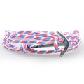 Bracelet nautique tressé rouge, blanc, bleu avec fermoir ancre en métal argenté - Rouge Blanc Bleu Patchwork