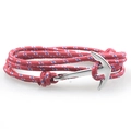 Bracelet ancre rouge tressé à la main avec accents bleu-blanc et fermoir argenté - Rouge à Pois Bleu et Blanc
