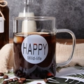 Nordic glass coffee mug with handle featuring white circle Happy Mild-life text print - Straight Mug Happy
