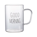 Minimalist Good Morning glass mug with handle and black lettering for breakfast milk - Straight Mug Black Letter