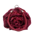 Detail of red silk rose bridal evening bag with woven handle and metallic clasp - Burgundy