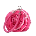 Detailed view of pink silk rose evening bag with braided handle and metallic ring - Rose Red