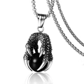 Collier pour homme en acier inoxydable avec pendentif griffe de dragon et bille noire - Chaîne vénitienne / Perle Noire + Chaîne (60cm)