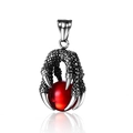 Collana artiglio di drago in acciaio da uomo con una perla rossa scintillante - Perlina Rossa (Solo Ciondolo)