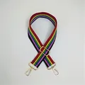 Detail view of adjustable rainbow striped bag strap with gold metal lobster clasps - #19 Rainbow Stripe