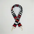Detail of adjustable colorful woven bag strap with gold metal buckle and lobster clasp - #27 Color Stripe
