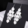 Silver multi-layered leaf tassel drop earrings with metal hooks on black card - E1499-2 Multi-layer Small Leaf / Silver