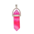 Pink hexagonal quartz point pendant with silver metal bail on a clean white background - Red Striped Agate