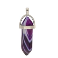 Polished hexagonal amethyst quartz point pendant with a minimalist silver metal setting - Purple Striped Agate