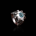 Punk Teufelsauge Ring mit blauem Augapfel und antik-silberner Klappenfassung - US 10 / Blau