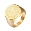 Anillo de sello para hombre en acero inoxidable dorado cepillado con brújula - US 7 / Dorado