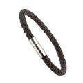 Close-up of brown braided leather cord texture with silver metallic buckle closure - Dark Coffee