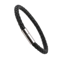Minimalist woven black PU leather rope bracelet with vintage silver metal clasp for men - Black