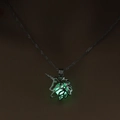 Glow-in-the-dark unicorn cage necklace with green luminous bead and silver chain - Yellow-Green Unicorn