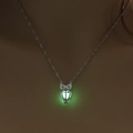 Luminous owl necklace with green glow pendant on a silver rope chain in the dark - Yellow-Green Owl