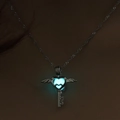 Luminous heart-shaped wing key necklace glowing in blue with engraved LOVE text - Blue-Green Key