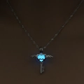 Luminous winged heart key necklace in silver finish with blue glow and Love engraving - Sky Blue Key