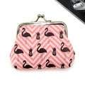 Detailed view of flamingo print coin purse with silver metal clasp on white background - Flamingo Pattern 11