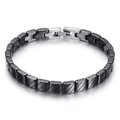 Fashionable 7mm black ceramic link bracelet with diagonal patterns and silver buckle - Black