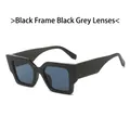 Square fashion sunglasses featuring a thick black frame and dark grey lenses for a retro look - Black Frame Black Grey Lens