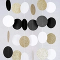 Detail of hanging black, white and gold glitter paper circle garlands for party decor - 4 Meters / Gold White Black Circles