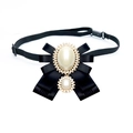 Elegant black layered silk bow brooch with vintage pearls and sparkling rhinestones - Black Ribbon Style