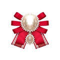 Elegant red bow brooch with pearl center and rhinestone trim for women shirts - Red Pin Style