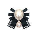 Elegant vintage bow brooch with pearls, crystals and houndstooth ribbon for women - Black and White Pin Style