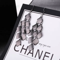 Long dark grey tassel earrings with layered diamond-shaped metal leaves - E1507-3 Matte Rhombus