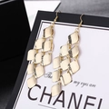 Fashion long tassel earrings with golden matte rhombus metal plates on ear hooks - E1507-1 Matte Rhombus Layered
