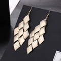 Long gold geometric tassel earrings featuring stacked frosted diamond-shaped metal plates - E1508-1 Matte Rhombus Pendant